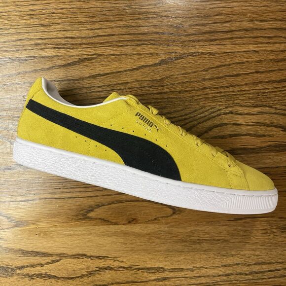 Men’s Sizes PUMA Suede Classic + Plus Yellow Black White Casual Shoes NEW - Picture 1 of 6